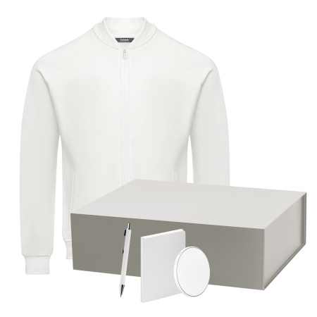 Набор с одеждой Торрес (Torres) (толстовка, зарядное устройство, блокнот, ручка), белый/серебряный, L