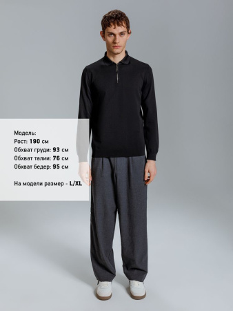 Рубашка поло мужская с длинным рукавом Terrazzo, черная, размер 2XL/3XL