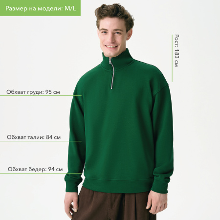 Толстовка на молнии унисекс Флоу (Flow), зеленая, размер 3XL/4XL